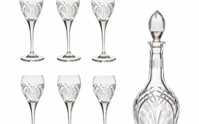 AFTER DINNER SET – Cut Crystal Decanter & Cordial Glasses Art Deco Set of 7