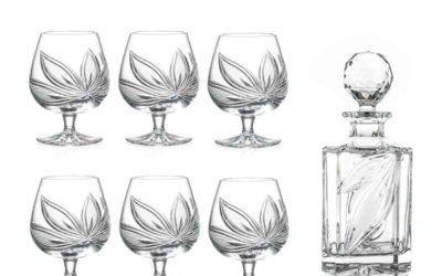 BRANDY SET – Cut Crystal Brandy Decanter & Brandy Glasses Orchidea Set of 7
