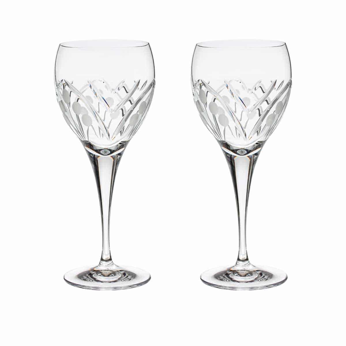Cut Crystal Red Wine Glasses Art Deco Set Of 2