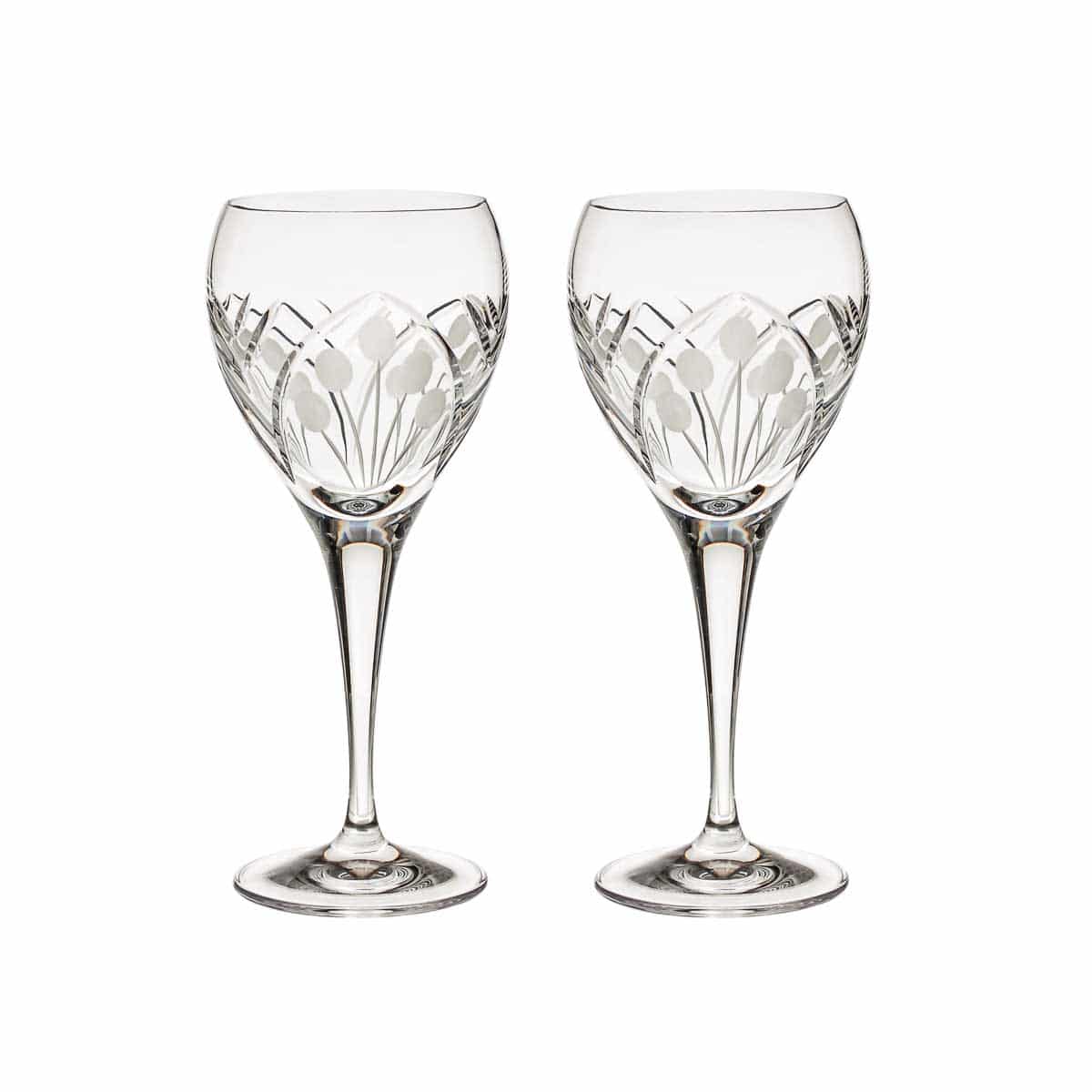 Cut Crystal White Wine Glasses Art Deco Set Of 2