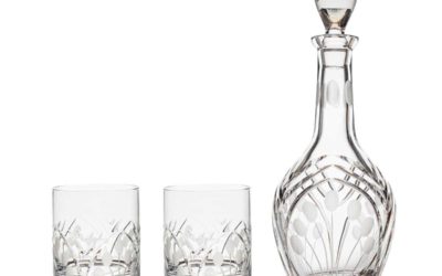 LIQUOR SET – Cut Crystal Decanter & Whiskey Glasses Art Deco Nostalgia Set of 3