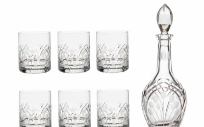 LIQUOR SET – Cut Crystal Decanter & Whiskey Glasses Art Deco Nostalgia Set of 7