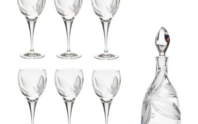 WHITE WINE SET – Crystal Decanter & White Wine Glasses Boho Orchidea Set of 7