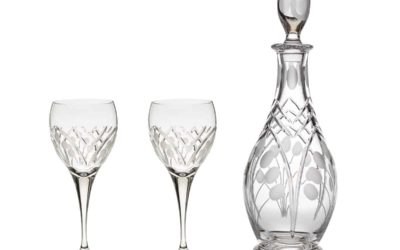 WHITE WINE SET – Crystal Decanter & White Wine Glasses Art Deco Set of 3