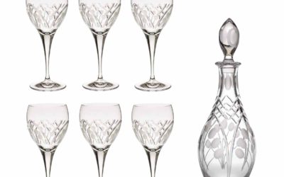 WHITE WINE SET – Crystal Decanter & White Wine Glasses Art Deco Set of 7